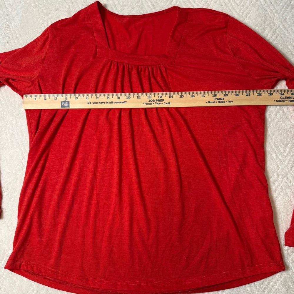 Classic Casual Red Long Sleeve Square Neck Blouse Women's 1XL Lightweight - Picture 5 of 7